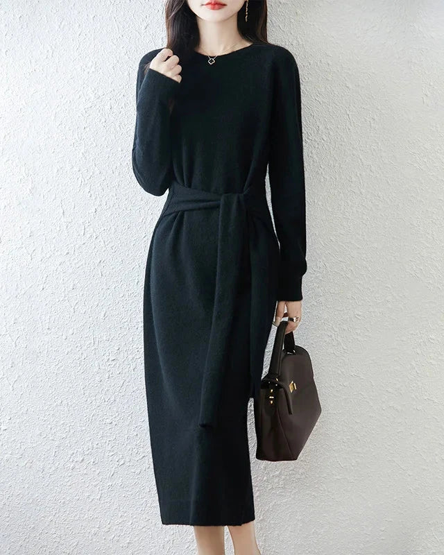 Merino Wool Belted Knit Dress