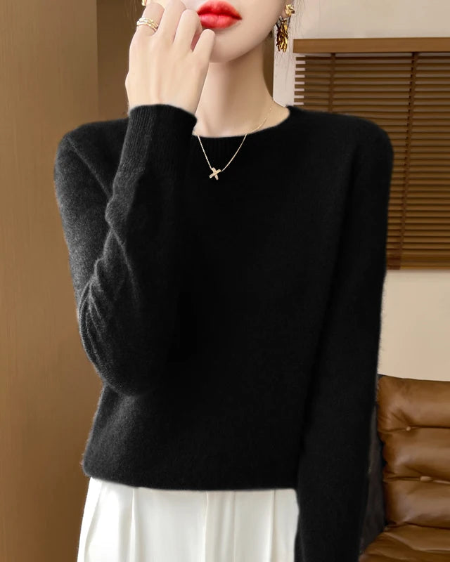 Merino Wool O-Neck Pullover Sweater