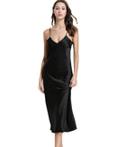 Ankle-length satin slip nightgown with a V-neckline and sleeveless silhouette. Smooth, elegant sleepwear for women — lightweight comfort from spring to autumn.