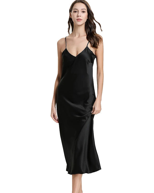 Satin V-Neck Long Slip Nightgown