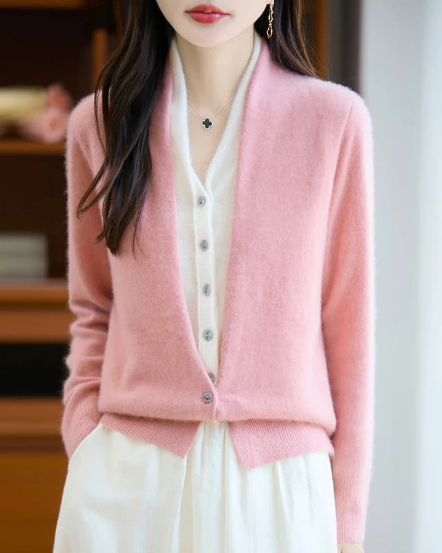 Merino Wool Solid V-Neck Fake Two-Piece Pullover Sweater