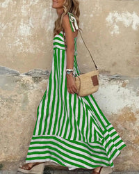 Bohemian Striped Sheer Maxi Dress