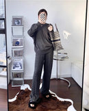 Cable Knit Pullover & High Waist Wide Leg Trousers Two-Piece Set