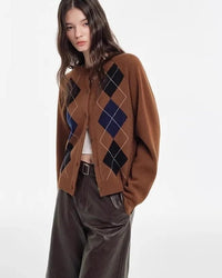 Cashmere Diamond Pattern Cardigan Sweater