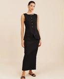 O-Neck Sleeveless Vest & High Waist Straight Maxi Skirt Set