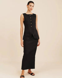 O-Neck Sleeveless Vest & High Waist Straight Maxi Skirt Set