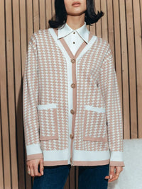Vintage V-neck Houndstooth Knitted Cardigan