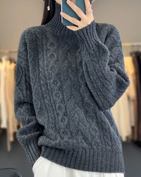 Merino Wool Twist Turtleneck Sweater