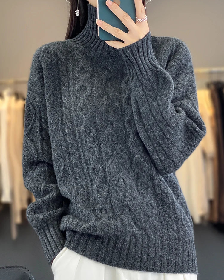 Merino Wool Twist Turtleneck Sweater