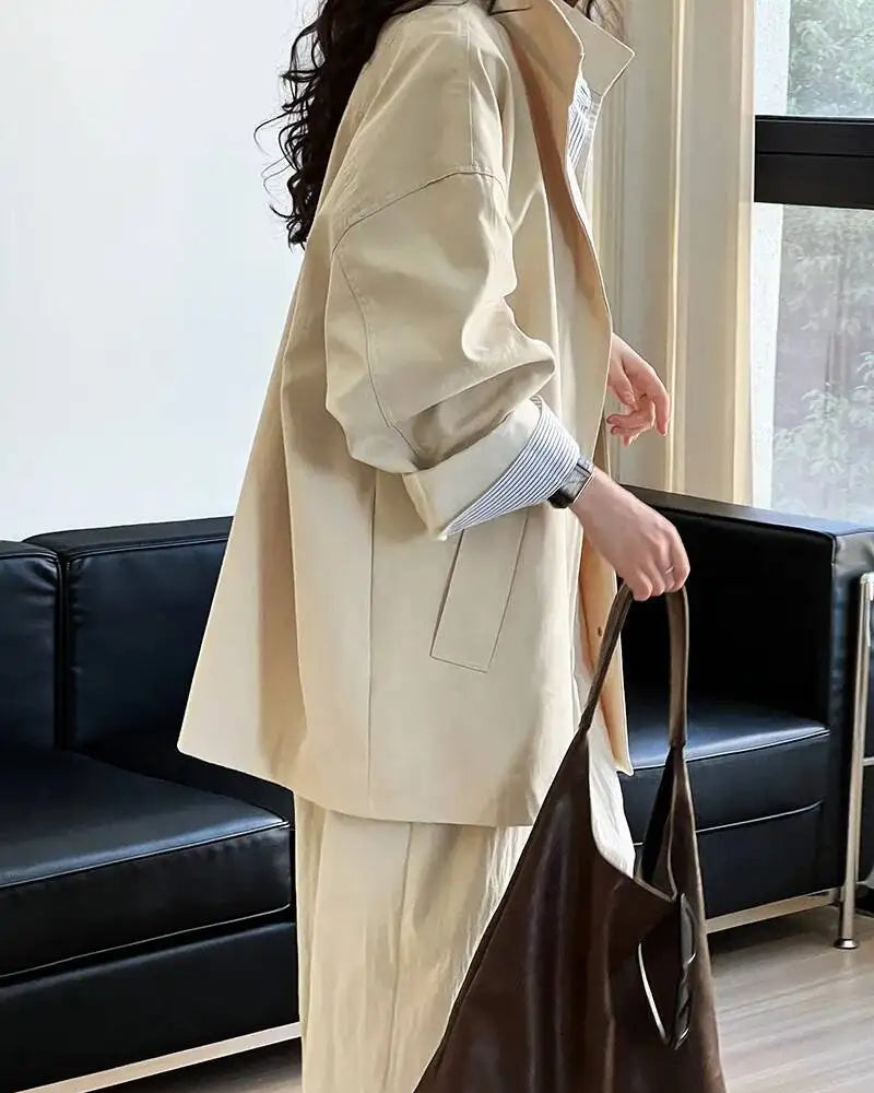 Solid Mandarin Collar Single-Breasted Short Trench Coat