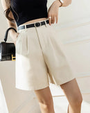 Relaxed High-Waist Belted Casual Shorts