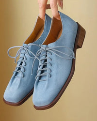 Genuine Leather Lace-Up Block Heels