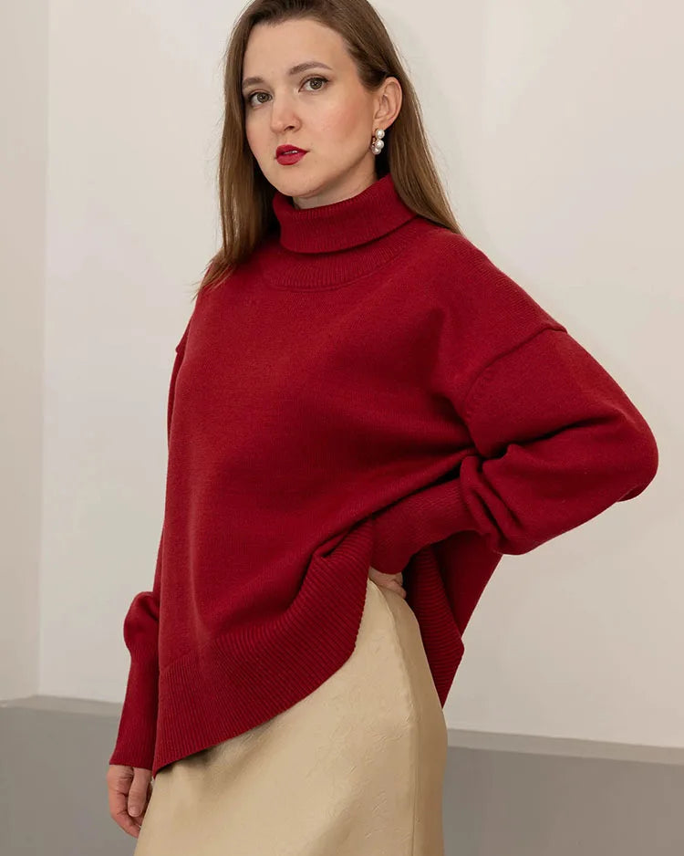 Oversized Turtleneck Heavyweight Knit Pullover