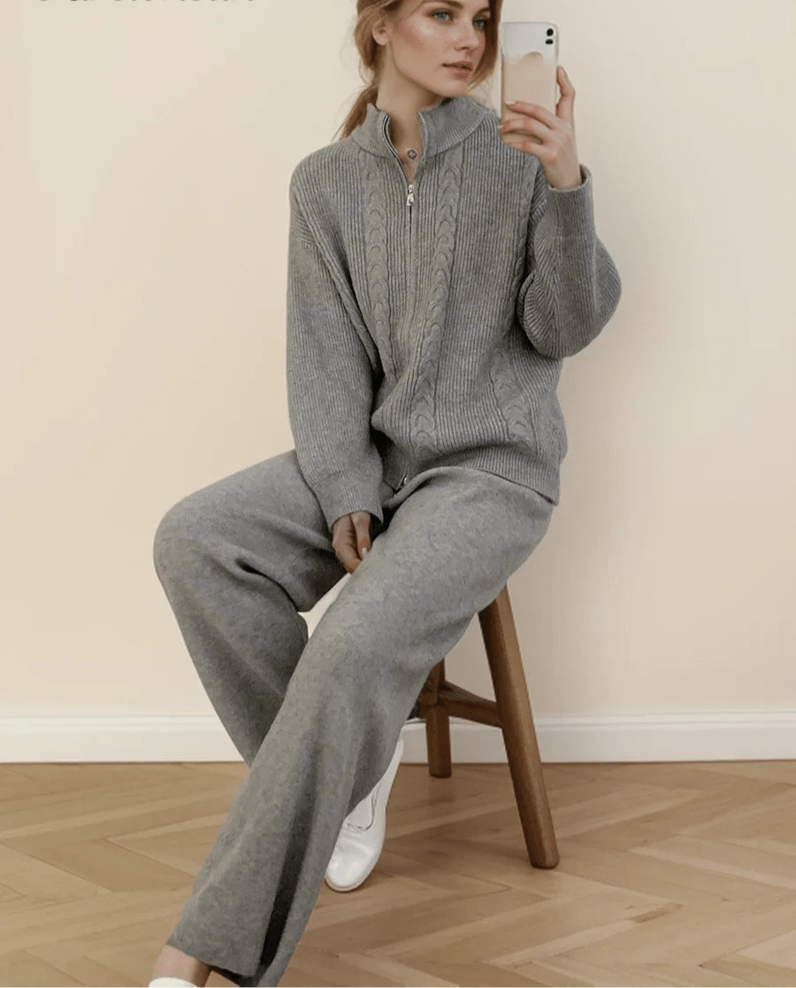 O Neck Sweater & Wide Leg Pants TrackSuit