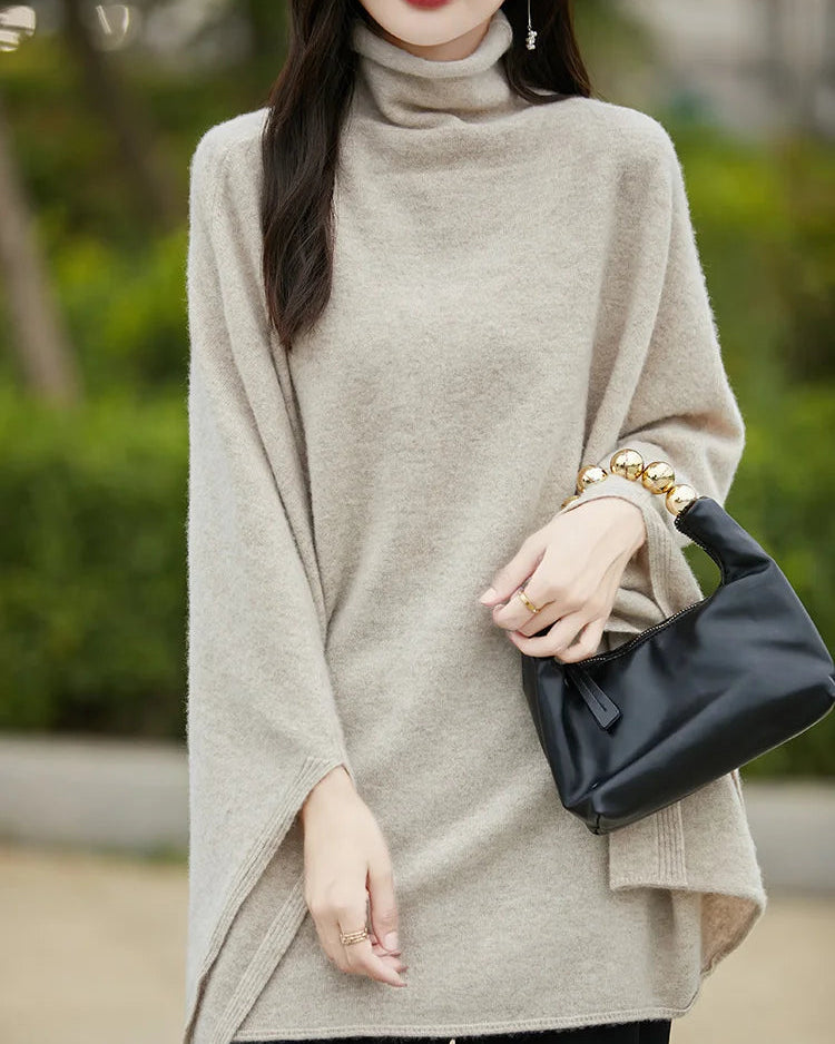 Wool Shawl-Style Mid-Length Sleeveless Pullover