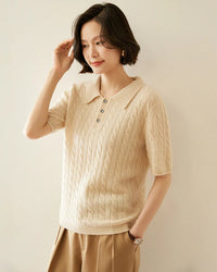 Cashmere Cable Knit Short Sleeve Top
