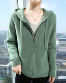 Wool Solid Hooded Zip-Up Open Cardigan Sweater