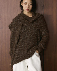 Wool blend shawl-style loose thick knit pullover. Warm, heavyweight, and relaxed fit — a casual Korean winter knitwear top for women.