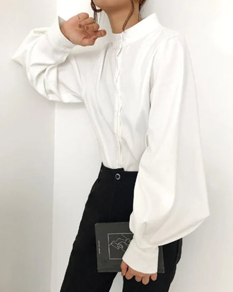 Lantern Sleeve Stand Collar Shirt