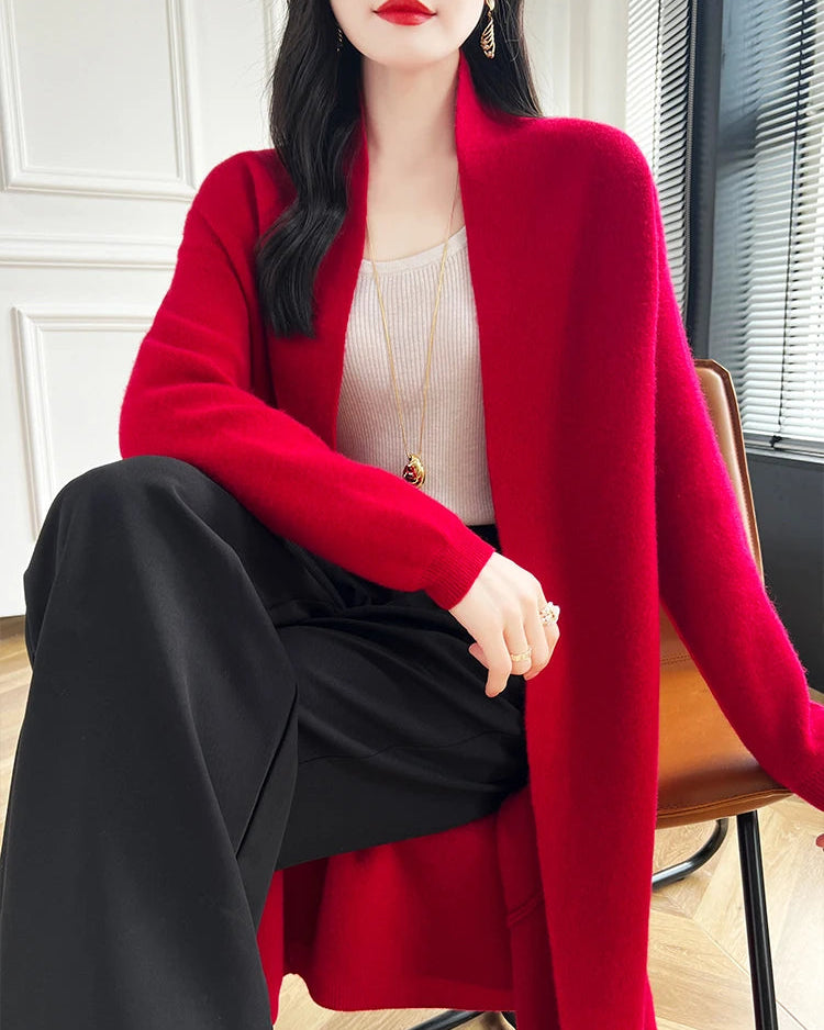 Loose-Fitting Long Wool Cardigan Sweater