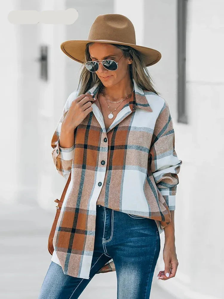 Plaid Casual Button Up Blouse