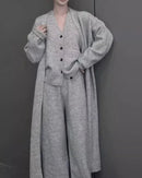 V-Neck Knit Coat + Vest + Wide-Leg Trouser 3-Piece Set