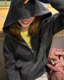 Cashmere Hooded Zip-Up Cardigan