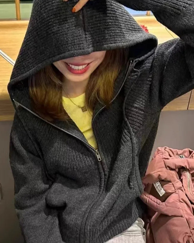 Cashmere Hooded Zip-Up Cardigan