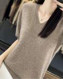 Merino Wool V-Neck Short-Sleeve Sweater