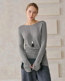 Crew Neck Long-Sleeved Irregular Slit T-Shirt