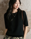 Pure Cotton Crew-Neck Short-Sleeve Knit Top