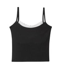 Ribbed-Hem Lace Camisole Vest