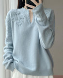 Floral-Embroidered Wool Sweater