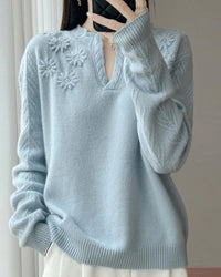 Floral-Embroidered Wool Sweater