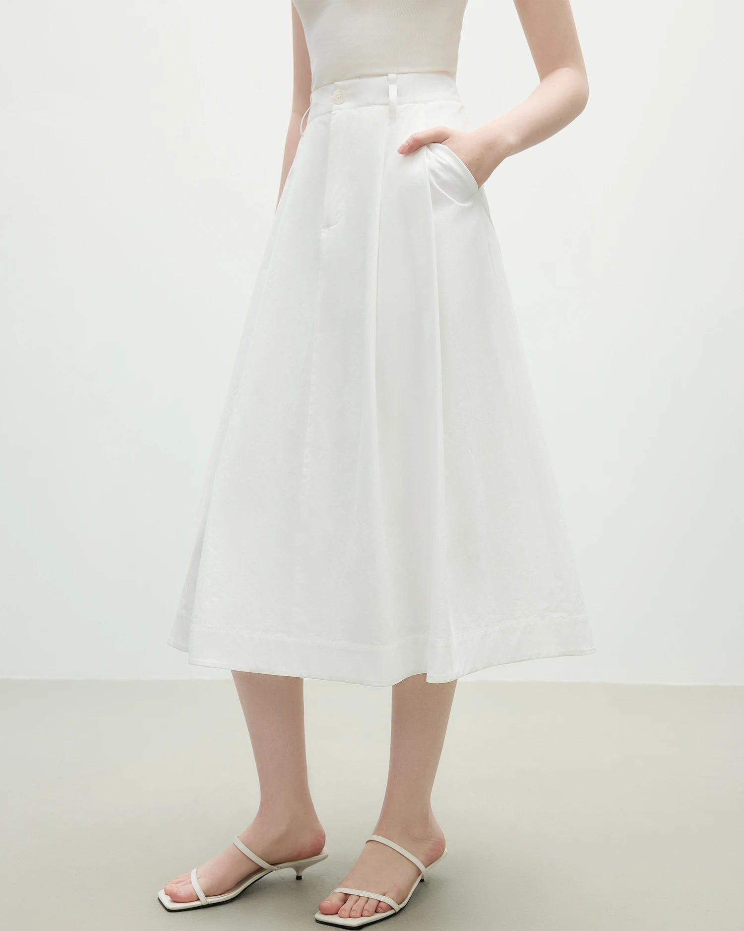 French High-Waist Cotton Midi Skirt