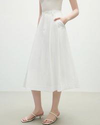 French High-Waist Cotton Midi Skirt