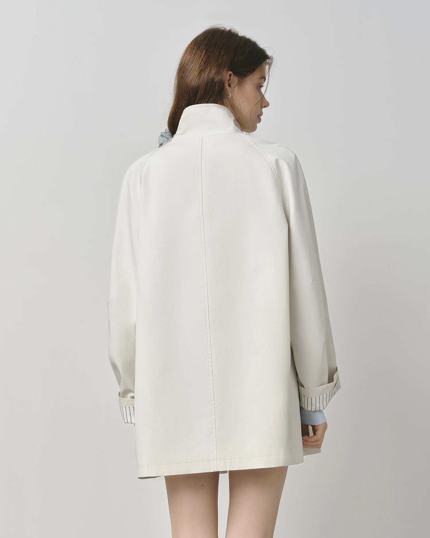 Short Stand Collar Windbreaker Trench Jacket