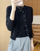 Wool Cardigan Crew Neck T-Shirt Two-Piece Sweater Set