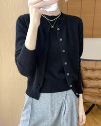 Wool Cardigan Crew Neck T-Shirt Two-Piece Sweater Set
