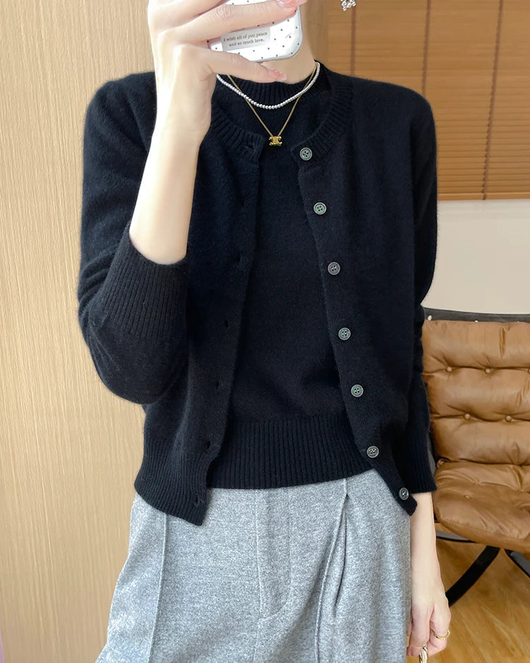 Wool Cardigan Crew Neck T-Shirt Two-Piece Sweater Set