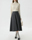 Casual High-Waisted Thick Wool A-Line Skirt