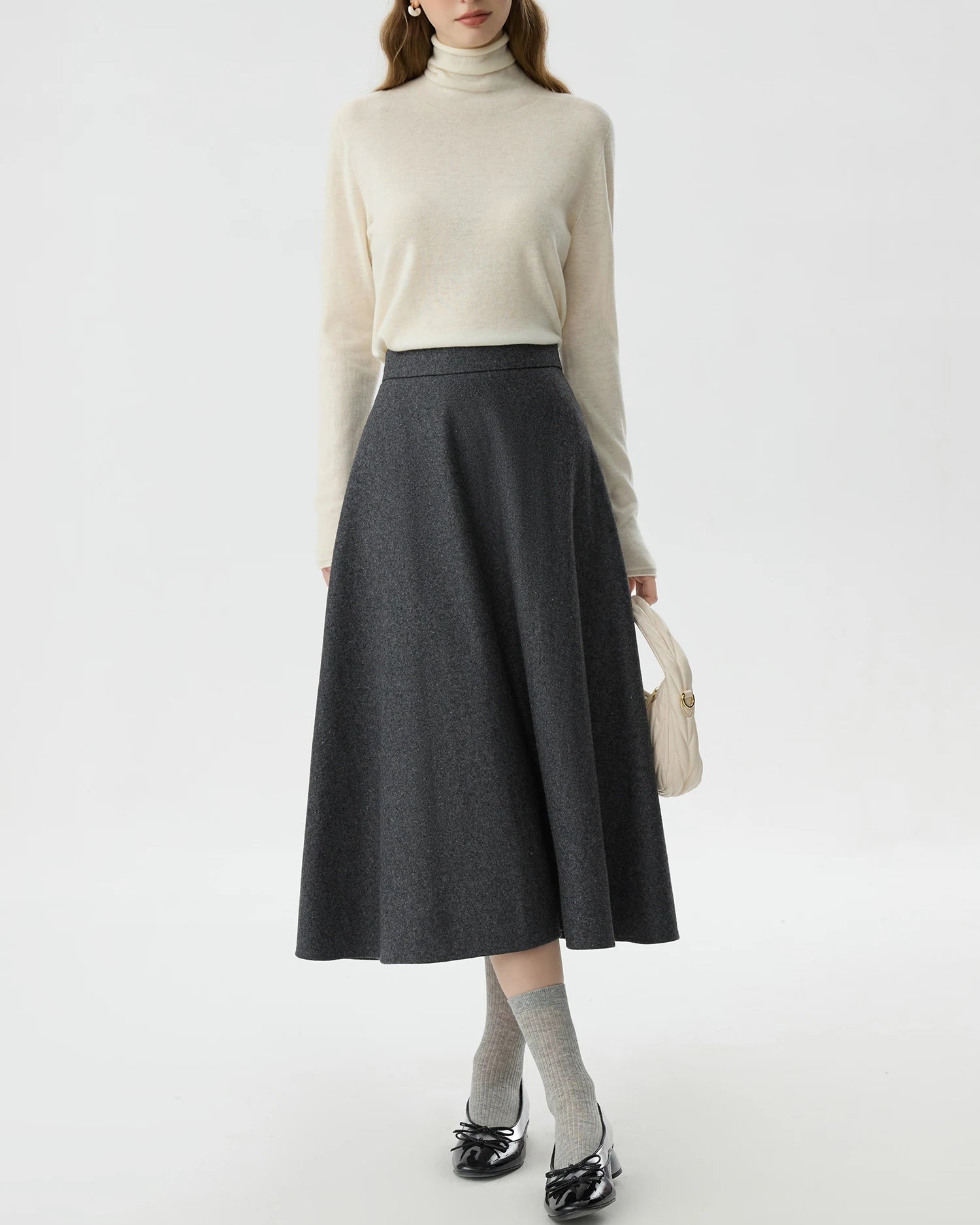 Casual High-Waisted Thick Wool A-Line Skirt