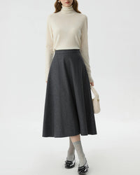 Casual High-Waisted Thick Wool A-Line Skirt