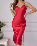 Solid V-Neck Sleeveless Mid-Length Nightgown