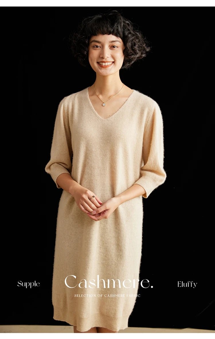 Cashmere Half Sleeve Sweater Dress