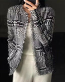 Houndstooth Fringe Cashmere Open Cardigan