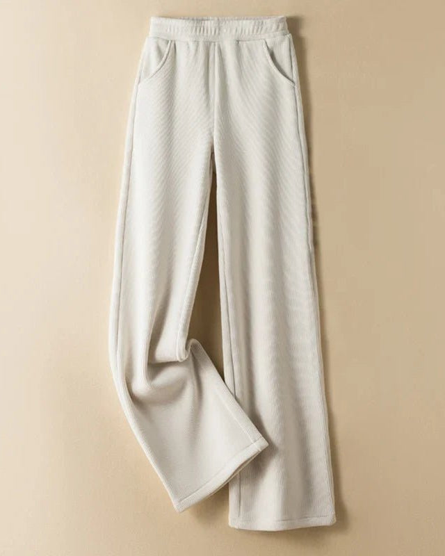 Elastic Waist Corduroy Fleece Wide leg Pants