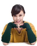 Women's  Cashmere blend fingerless arm warmers featuring a sculpted finger hole, extra-long 40cm silhouette, and breathable knit, perfect for office warmth or city commutes.