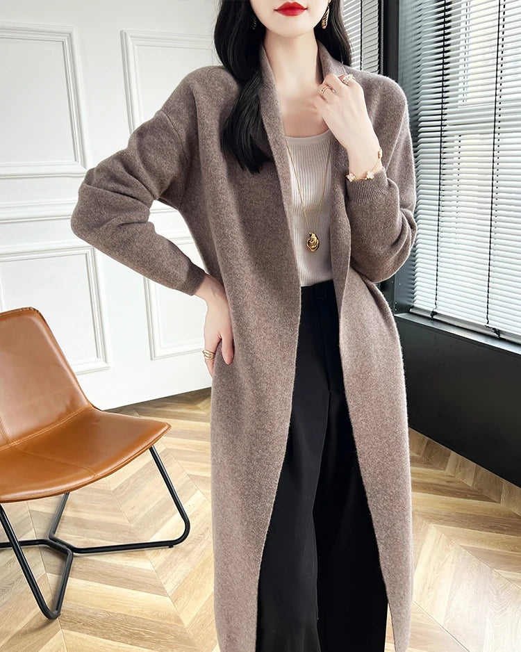 Loose-Fitting Long Wool Cardigan Sweater
