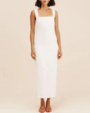Cotton And Linen Square Neck Wide Shoulder Strap Dress